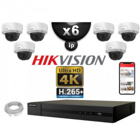 Kit Vidéo Surveillance PRO IP HIKVISION : 6x Caméras POE Dômes IR 30M UHD 4K + Enregistreur NVR 8 canaux H265+ 2000 Go