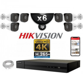 Kit Vidéo Surveillance PRO IP HIKVISION : 6x Caméras POE Tubes IR 30M UHD 4K + Enregistreur NVR 8 canaux H265+ 2000 Go