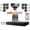 Kit Vidéo Surveillance PRO IP HIKVISION : 10x Caméras POE Tubes IR 30M UHD 4K + Enregistreur NVR 16 canaux H265+ 3000 Go
