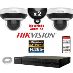 Kit Vidéo Surveillance PRO IP HIKVISION : 2x Caméras POE Dômes motorisée IR 20M 4MP + Enregistreur NVR 4 canaux H265+ 1000 Go