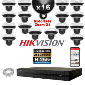 Kit Vidéo Surveillance PRO IP 16x Caméras POE Dômes PTZ motorisée IR 20M 4 MegaPixels + Enregistreur NVR 25 canaux H265+ 3000Go