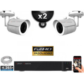 Kit Vidéo Surveillance PRO IP : 2x Caméras POE Tubes IR 25M FULL HD 1080P + Enregistreur NVR 9 canaux H265+ 1000 Go