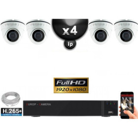 Kit Vidéo Surveillance PRO IP : 4x Caméras POE Dômes IR 20M FULL HD 1080P + Enregistreur NVR 9 canaux H265+ 2000 Go