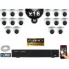 Kit Vidéo Surveillance PRO IP : 16x Caméras POE Dômes IR 20M FULL HD 1080P + Enregistreur NVR 32 canaux H265+ 3000 Go