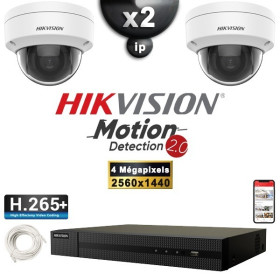 Kit Vidéo Surveillance PRO IP HIKVISION : 2x Caméras POE Dômes IR 30M 4 MP Détection 2.0 + Enregistreur NVR 4 canaux 1000 Go