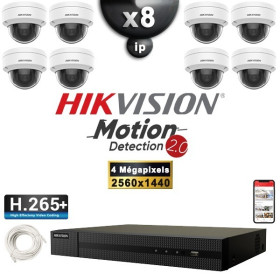 Kit Vidéo Surveillance PRO IP HIKVISION : 8x Caméras POE Dômes IR 30M 4 MP Détection 2.0 + Enregistreur NVR 8 canaux 3000 Go