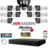 Kit Vidéo Surveillance PRO IP HIKVISION : 10x Caméras POE Tubes IR 30M 4 MP Détection 2.0 + Enregistreur NVR 16 canaux 3000 Go