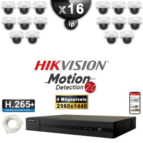 Kit Vidéo Surveillance PRO IP HIKVISION : 16x Caméras POE Dômes IR 30M 4 MP Détection 2.0 + Enregistreur NVR 16 canaux 3000 Go