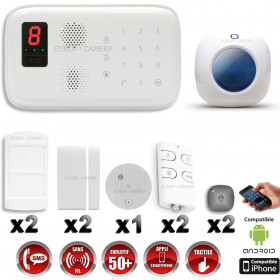 Système d'alarme sans fil GSM immunité animaux : VOL + INCENDIE + Sirène flash intérieure CHUANGO O3 / G5 / S5