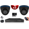 KIT ECO AHD : 2 Caméras Dômes CMOS HD 720P + Enregistreur XVR H265+ 500 Go / Pack de vidéo surveillance