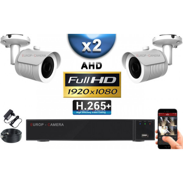 KIT PRO AHD 2 Caméras Tubes IR 30m Capteur SONY FULL HD 1080P + Enregistreur XVR 5MP H265+ 1000 Go / Pack vidéo surveillance