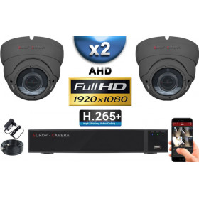 KIT PRO AHD 2 Caméras Dômes IR 35m Capteur SONY FULL HD 1080P + Enregistreur XVR 5MP H265+ 1000 Go / Pack vidéo surveillance