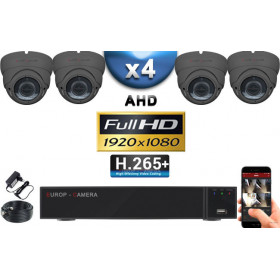 KIT PRO AHD 4 Caméras Dômes IR 35m Capteur SONY FULL HD 1080P + Enregistreur XVR 5MP H265+ 2000 Go / Pack vidéo surveillance