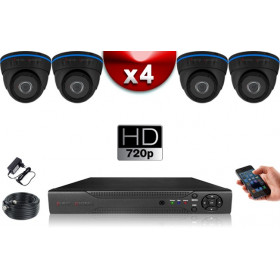 KIT ECO AHD : 4 Caméras Dômes CMOS HD 720P + Enregistreur XVR H265+ 500 Go / Pack de vidéo surveillance