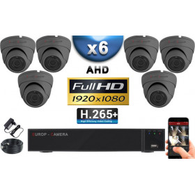 KIT PRO AHD 6 Caméras Dômes IR 20m Capteur SONY FULL HD 1080P + Enregistreur XVR 5MP H265+ 2000 Go / Pack vidéo surveillance