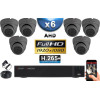 KIT PRO AHD 6 Caméras Dômes IR 20m Capteur SONY FULL HD 1080P + Enregistreur XVR 5MP H265+ 2000 Go / Pack vidéo surveillance