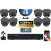 KIT PRO AHD 8 Caméras Dômes IR 35m Capteur SONY FULL HD 1080P + Enregistreur XVR 5MP H265+ 3000 Go / Pack vidéo surveillance