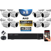 KIT PRO AHD 8 Caméras Tubes IR 30m Capteur SONY FULL HD 1080P + Enregistreur XVR 5MP H265+ 3000 Go / Pack vidéo surveillance