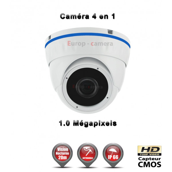 Mini Dôme 4 en 1 Anti-vandal : HD 720P 1MP CMOS IR 20m / Ref : EC-AHDD4i1B Blanc - Caméra de Vidéo surveillance