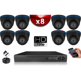 KIT ECO AHD : 8 Caméras Dômes CMOS HD 720P + Enregistreur XVR H265+ 1000 Go / Pack de vidéo surveillance