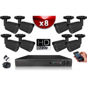 KIT ECO AHD : 8 Caméras Tubes CMOS HD 720P + Enregistreur XVR H265+ 1000 Go / Pack de vidéo surveillance