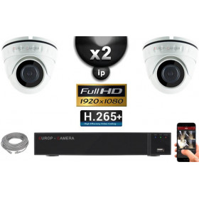 Kit Vidéo Surveillance PRO IP : 2x Caméras POE Dômes IR 20M Capteur SONY 1080P + Enregistreur NVR 9 canaux H265+ 1000 Go 