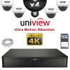 Kit Vidéo Surveillance PRO IP UNIVIEW : 4x Caméras POE Dômes AI IR 30M UHD 4K + Enregistreur NVR 4 canaux 2000 Go
