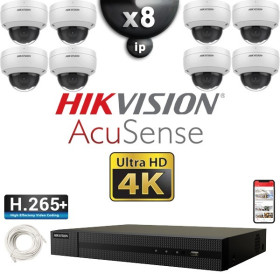 Kit Vidéo Surveillance PRO IP HIKVISION : 8x Caméras POE Dômes LED 30M UHD 4K AcuSense + Enregistreur NVR 8 canaux 2000 Go