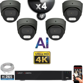 Kit Vidéo Surveillance PRO IP 4x Caméras POE Dômes AI LED 30M Capteur SONY UHD 4K + Enregistreur NVR 8 canaux H265+ 2000 Go