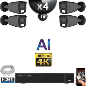 Kit Vidéo Surveillance PRO IP 4x Caméras POE Tubes AI LED 30M Capteur SONY UHD 4K + Enregistreur NVR 8 canaux H265+ 2000 Go