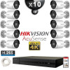 Kit Vidéo Surveillance PRO IP HIKVISION : 10x Caméras POE Tubes LED 40M UHD 4K + Enregistreur NVR 16 canaux H265+ 3000 Go