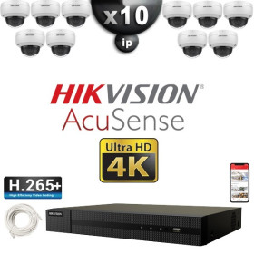 Kit Vidéo Surveillance PRO IP HIKVISION : 10x Caméras POE Dômes LED 30M UHD 4K + Enregistreur NVR 16 canaux H265+ 3000 Go