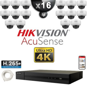 Kit Vidéo Surveillance PRO IP HIKVISION : 16x Caméras POE Dômes LED 30M UHD 4K + Enregistreur NVR 16 canaux H265+ 3000 Go