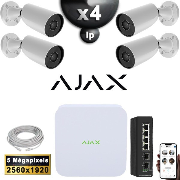 Kit Vidéo Surveillance PRO IP AJAX : 8x Caméras POE Dômes IR 35M 5 MP + Enregistreur NVR 8 canaux H265+ 1000 Go