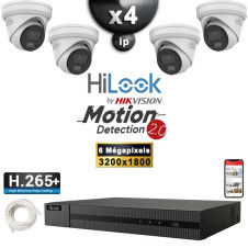 Kit Vidéo Surveillance IP HiLooK : 4x Caméras POE Dômes LED 30M 6 MP - Détection 2.0 + Enregistreur NVR 8 canaux  2000 Go