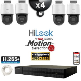 Kit Vidéo Surveillance PRO IP HiLooK : 4x Caméras POE Dômes motorisée LED 30M 4MP + Enregistreur NVR 4 canaux H265+ 2000 Go