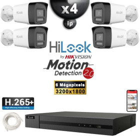 Kit Vidéo Surveillance IP HiLooK : 4x Caméras POE Tubes LED 30M 6 MP - Détection 2.0 + Enregistreur NVR 8 canaux 2000 Go