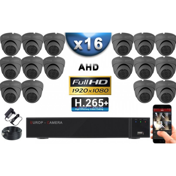 KIT PRO AHD 16 Caméras Dômes IR 20m Capteur SONY FULL HD 1080P + Enregistreur XVR 5MP H265+ 3000 Go / Pack vidéo surveillance