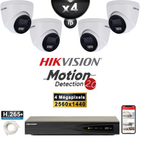 Kit Vidéo Surveillance PRO IP HIKVISION : 4x Caméras POE Dômes IR 30M 4 MP Détection 2.0 + Enregistreur NVR 4 canaux 2000 Go