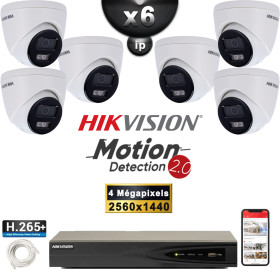 Kit Vidéo Surveillance PRO IP HIKVISION : 6x Caméras POE Dômes LED 30M 4 MP Détection 2.0 + Enregistreur NVR 8 canaux 2000 Go