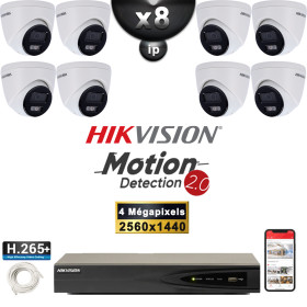 Kit Vidéo Surveillance PRO IP HIKVISION : 8x Caméras POE Dômes LED 30M 4 MP Détection 2.0 + Enregistreur NVR 8 canaux 2000 Go