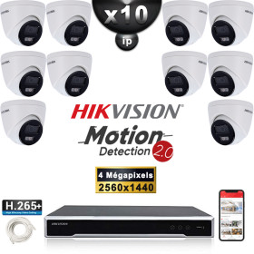 Kit Vidéo Surveillance PRO IP HIKVISION : 10x Caméras POE Dômes LED 30M 4 MP Détection 2.0 + Enregistreur NVR 16 canaux 3000 Go