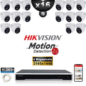 Kit Vidéo Surveillance PRO IP HIKVISION : 16x Caméras POE Dômes LED 30M 4 MP Détection 2.0 + Enregistreur NVR 16 canaux 3000 Go