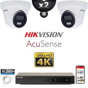 Kit Vidéo Surveillance PRO IP HIKVISION : 2x Caméras POE Dômes LED 30M UHD 4K AcuSense + Enregistreur NVR 4 canaux 1000 Go
