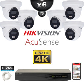 Kit Vidéo Surveillance PRO IP HIKVISION : 6x Caméras POE Dômes LED 30M UHD 4K AcuSense + Enregistreur NVR 8 canaux 2000 Go