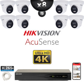 Kit Vidéo Surveillance PRO IP HIKVISION : 8x Caméras POE Dômes LED 30M UHD 4K AcuSense + Enregistreur NVR 8 canaux 2000 Go