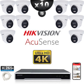 Kit Vidéo Surveillance PRO IP HIKVISION : 10x Caméras POE Dômes LED 30M UHD 4K + Enregistreur NVR 16 canaux H265+ 3000 Go