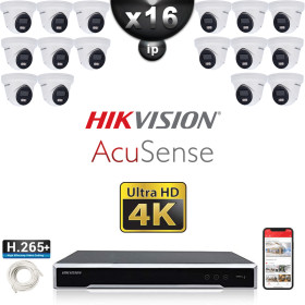 Kit Vidéo Surveillance PRO IP HIKVISION : 16x Caméras POE Dômes LED 30M UHD 4K + Enregistreur NVR 16 canaux H265+ 3000 Go