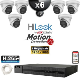 Kit Vidéo Surveillance IP HiLooK : 6x Caméras POE Dômes LED 30M 6 MP - Détection 2.0 + Enregistreur NVR 8 canaux 2000 Go