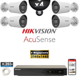 Kit Vidéo Surveillance PRO IP HIKVISION : 4x Caméras POE Tubes IR 30M 4 MP Détection 2.0 + Enregistreur NVR 4 canaux 2000 Go